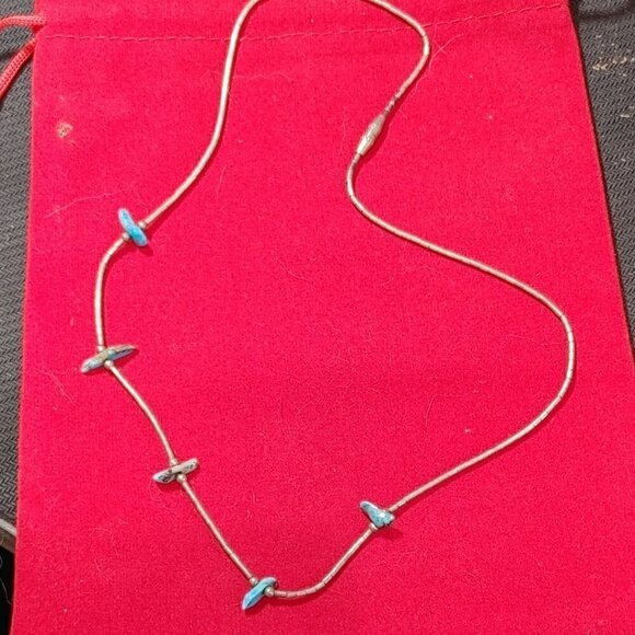 Native American Jewelry - Native American Turquoise Liquid Silver Necklace Vintage